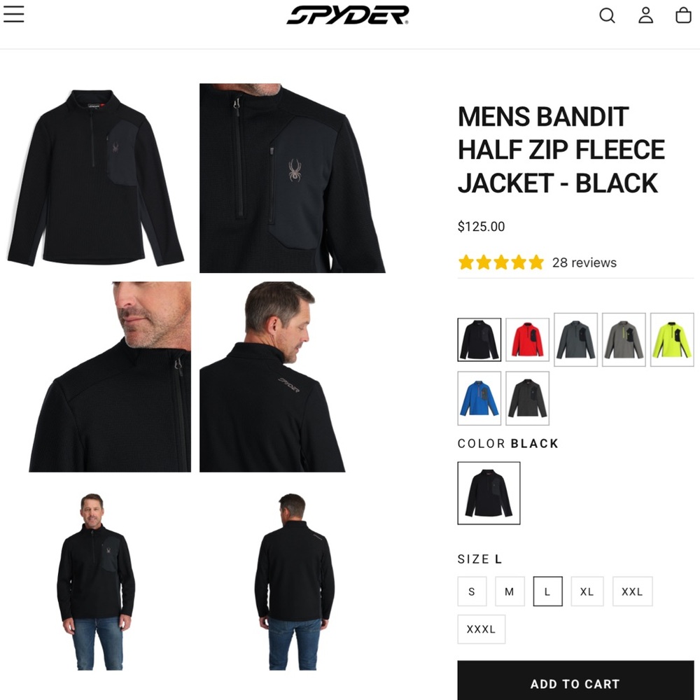 Spyder Black Performance Fleece Lined Mens Bandit Wengen 1/2 Zip Sweater Jacket